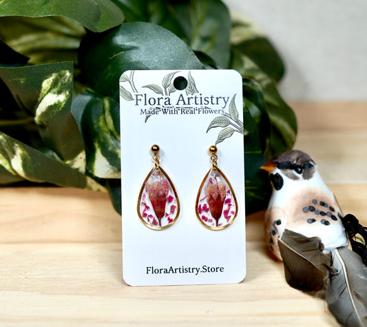 Cherry Blossom Flower Gold Teardrop Stud Earring