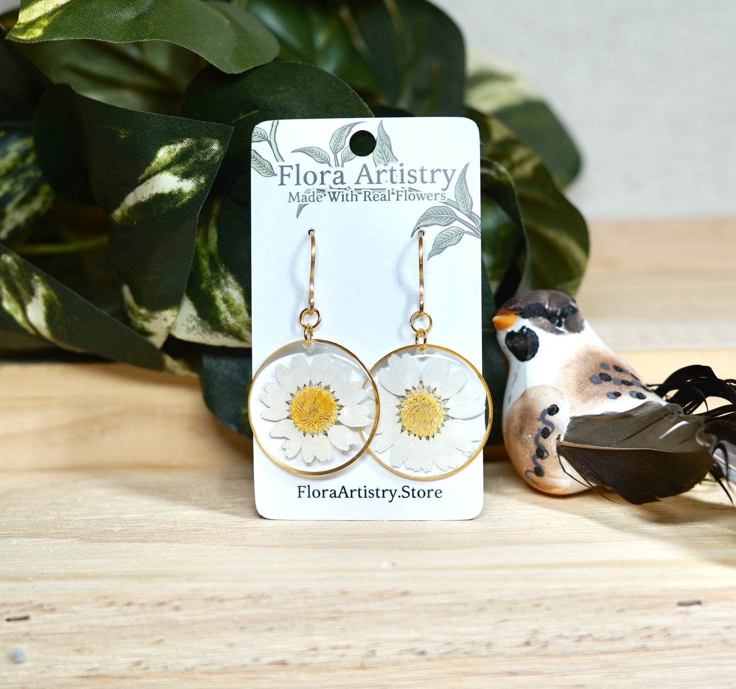 Large White Daisy Flower Dangle Earrings