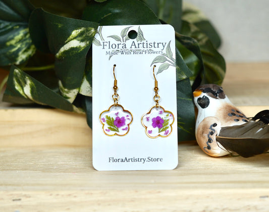 Pink Botanical Bloom Gold Dangle Earring