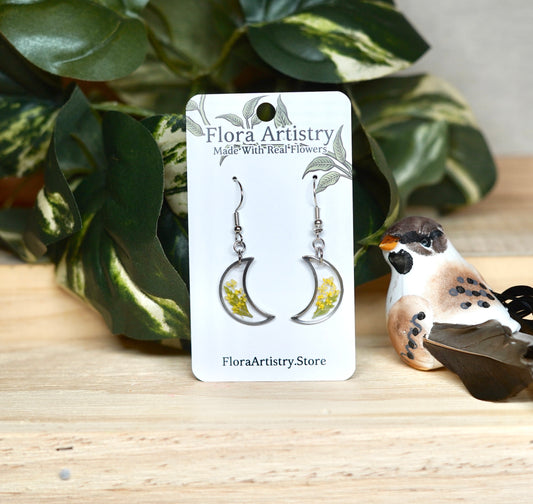 Yellow Botanical Flower Moon Dangle Earring