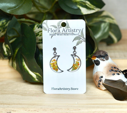 Orange/Yellow Botanical Flower Moon Stud Earring