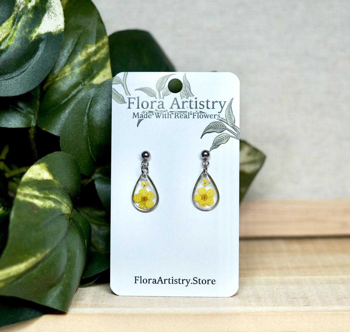 Teeny Teardrop Yellow Flower Stud Earrings
