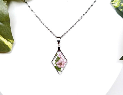 Pastel Pink Botanical Queen Lace Flower Diamond Shimmer Necklace