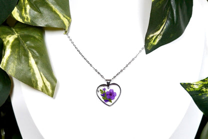 Sweetheart Purple Flower Gold Heart Necklace