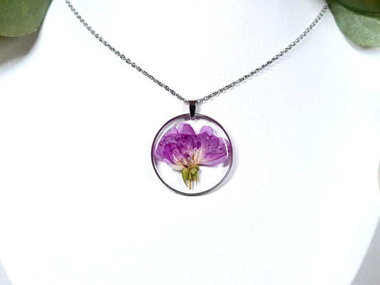 Large Pink/Purple Rose Flower Circle Necklace