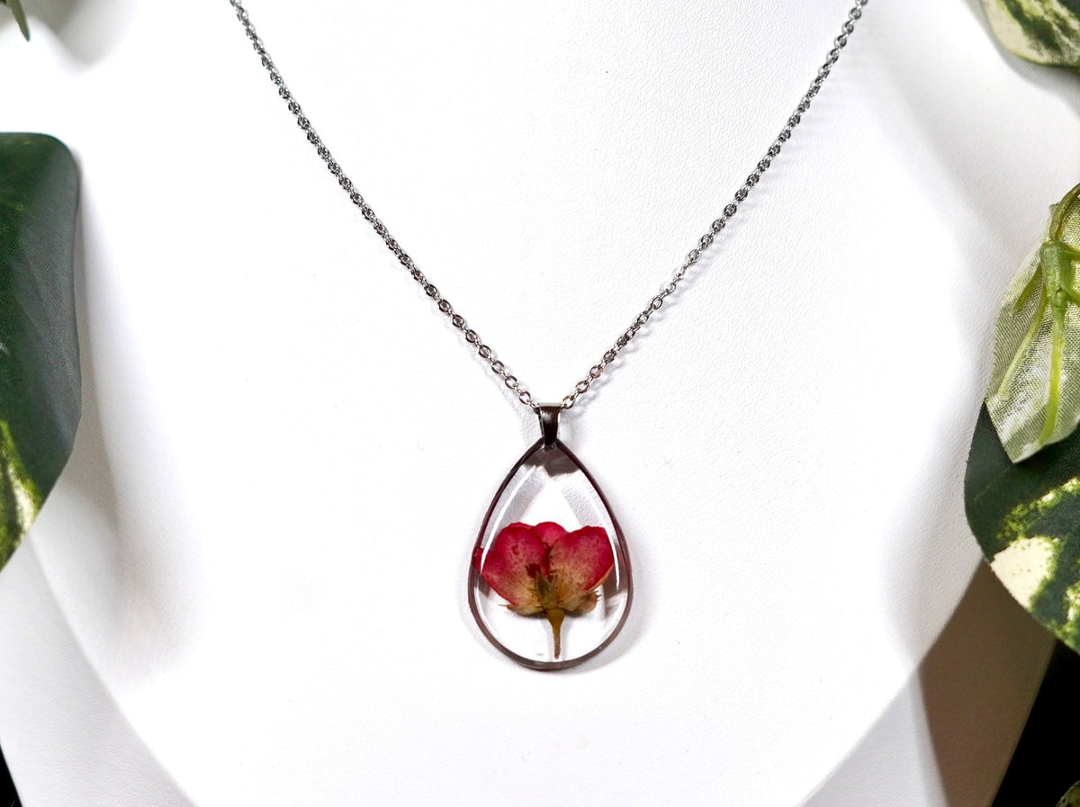 Real Red Rose Flower Teardrop Necklace