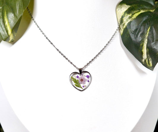 Sweetheart Mix Pastel Purple Flower Heart Necklace