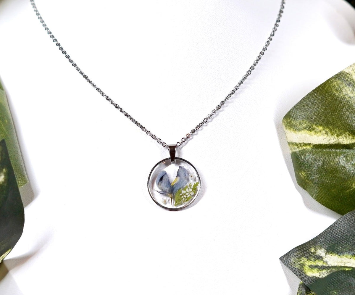 Blue Bonnet Botanical Flower Circle Necklace