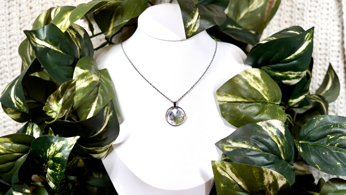 Blue Bonnet Botanical Flower Circle Necklace