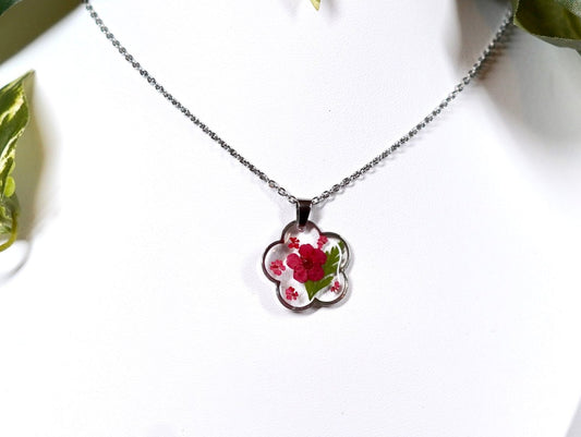 Red Botanical Bloom Flower Necklace