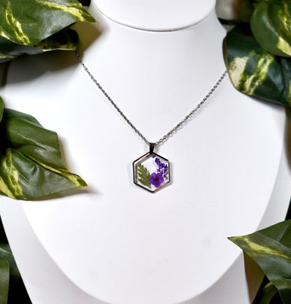 Purple Queen Lace Flower Crescent Fall Hexagon Necklace