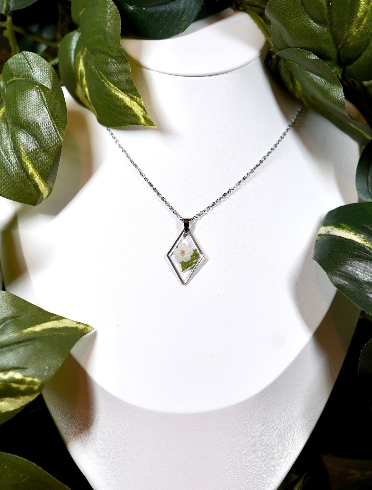 Botanical White Flower Diamond Necklace