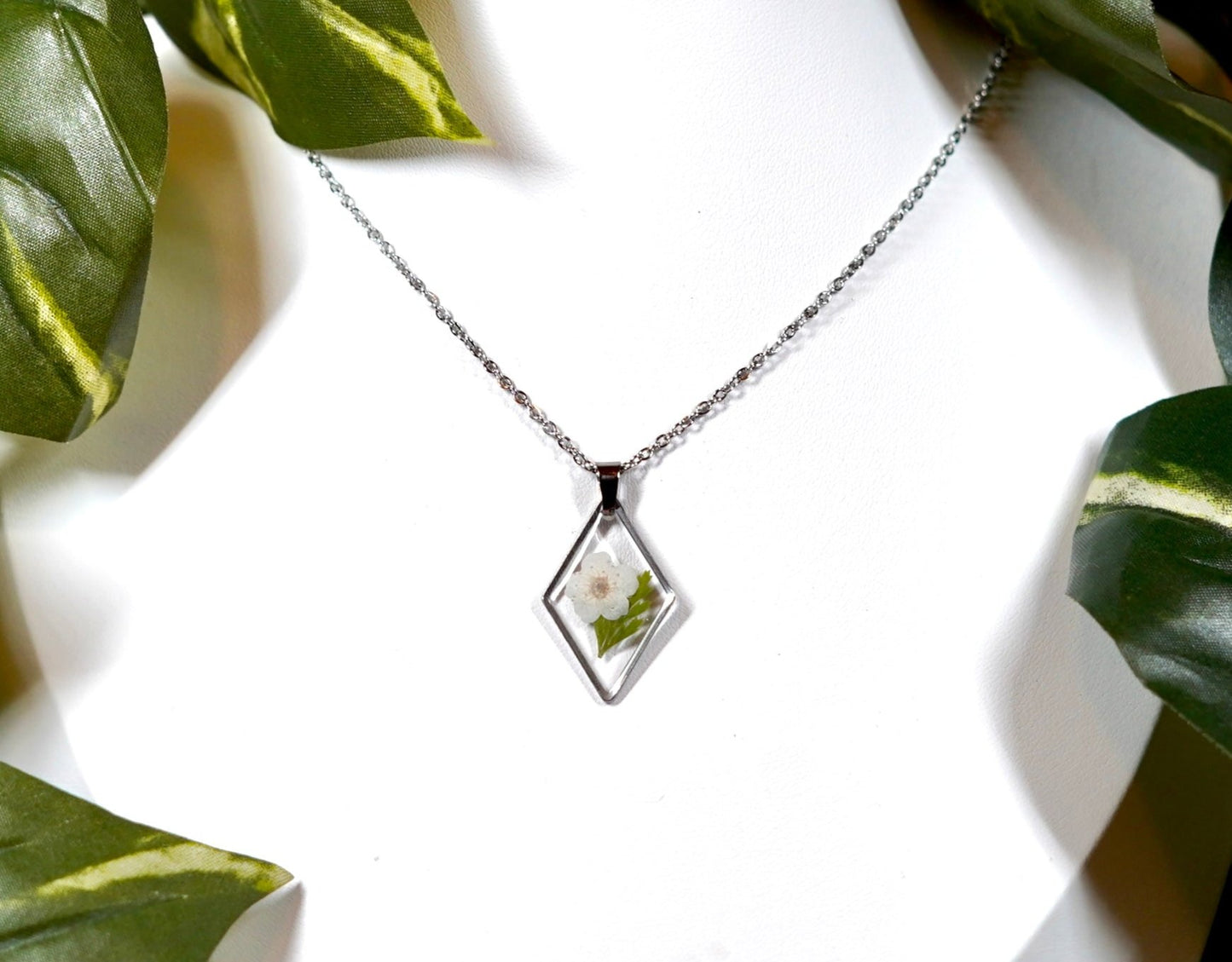 Botanical White Flower Diamond Necklace