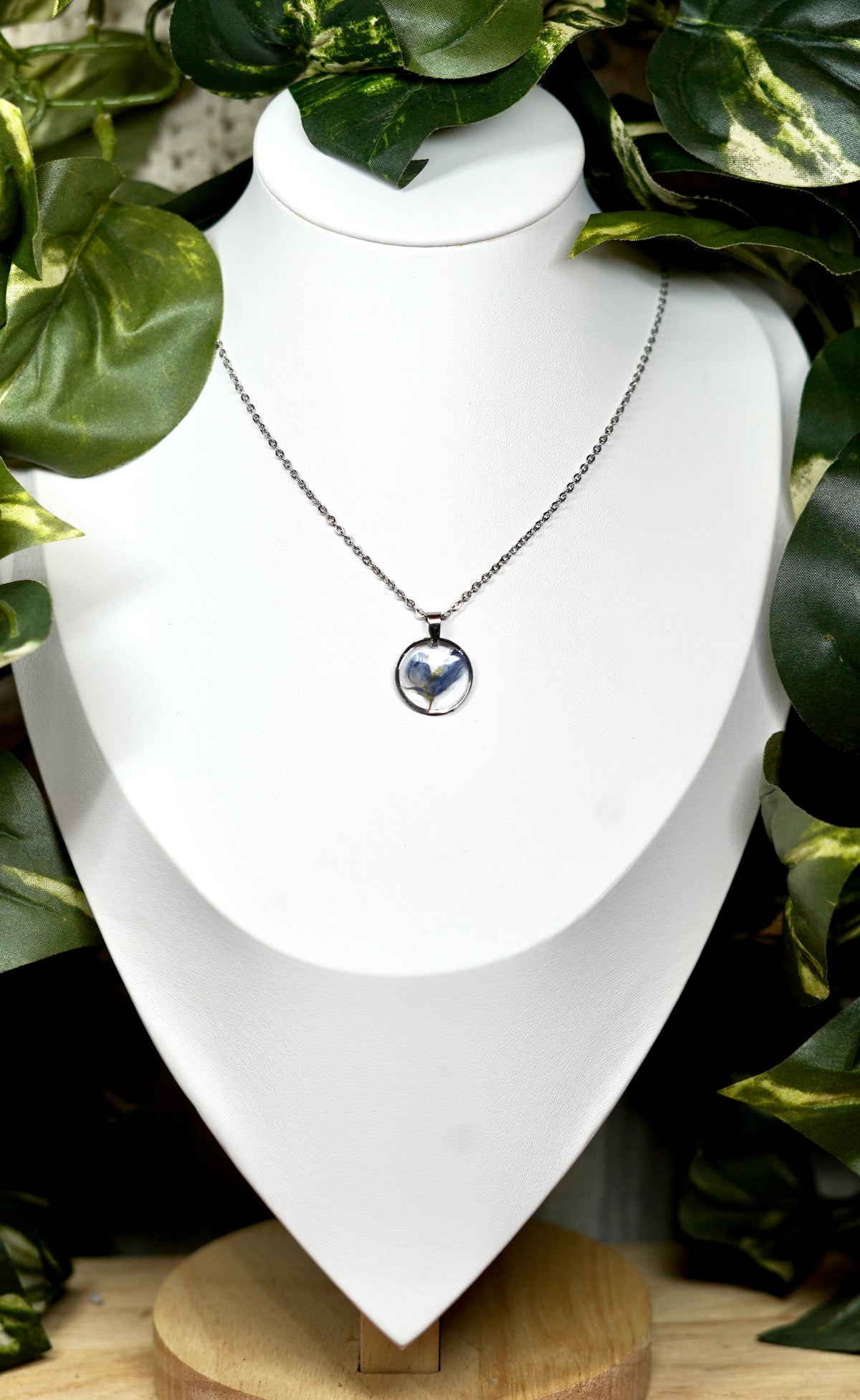Blue Bonnet Flower Circle Necklace