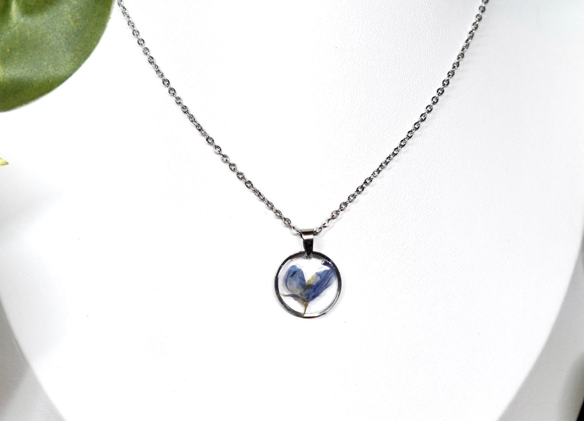 Blue Bonnet Flower Circle Necklace