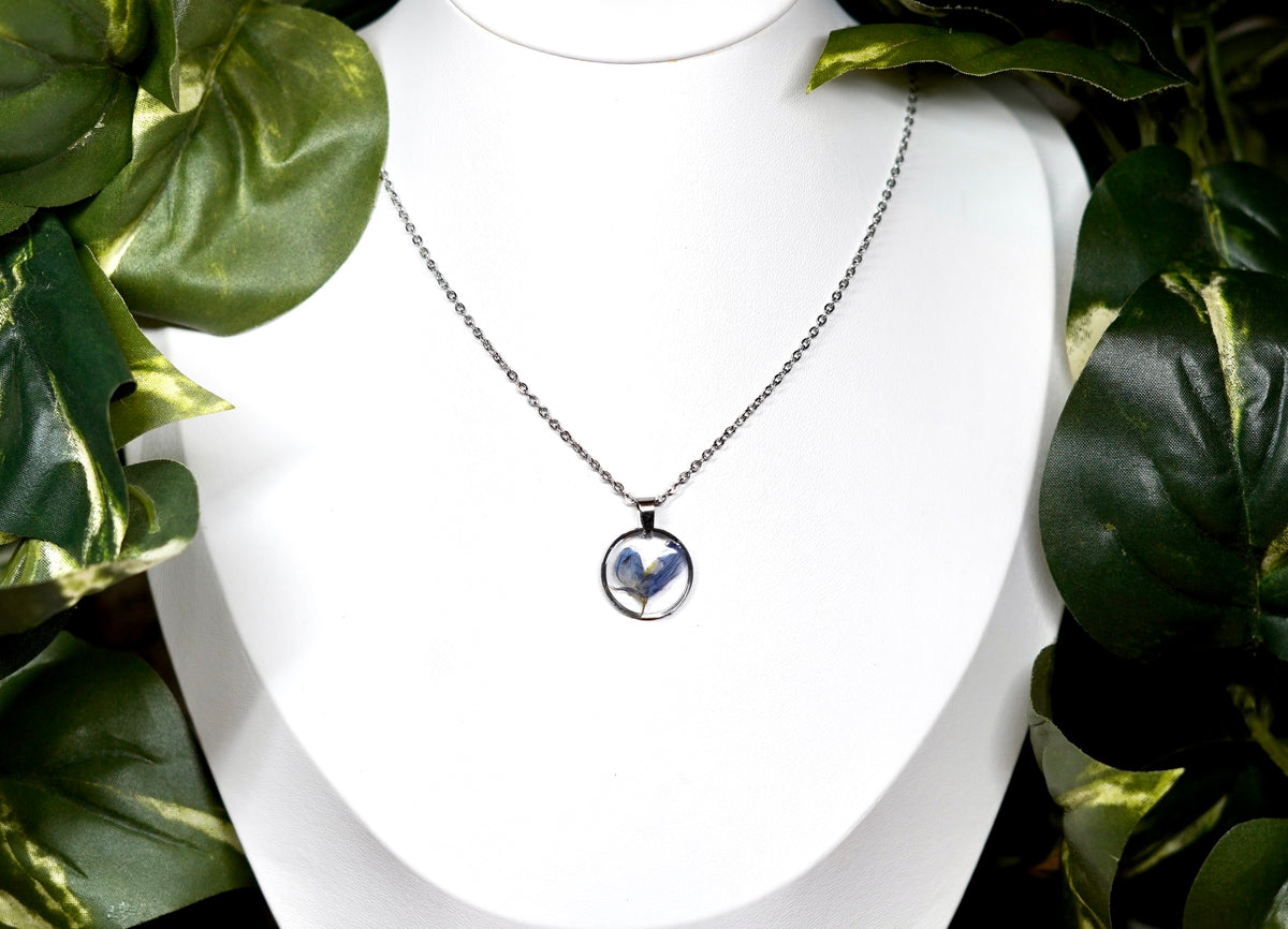 Blue Bonnet Flower Circle Necklace