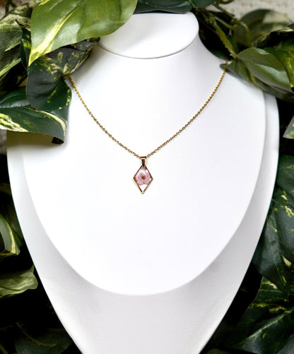 Teeny Pastel Pink Flower Diamond Gold Necklace