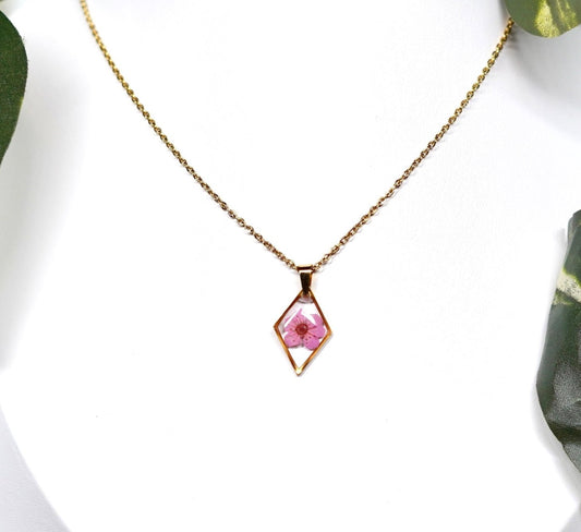 Teeny Pink Flower Diamond Gold Necklace