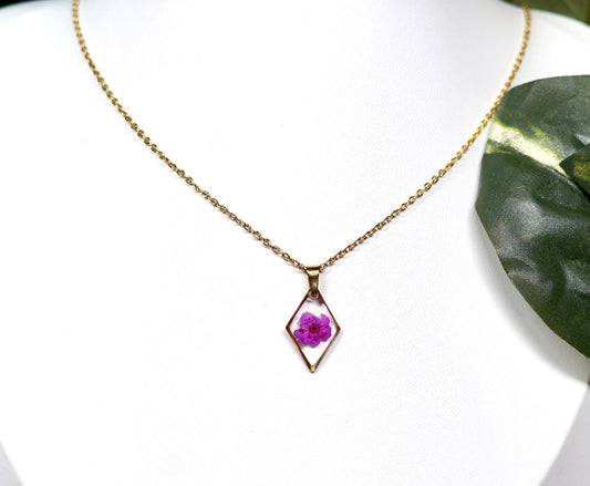 Teeny Hot Pink Flower Diamond Gold Necklace