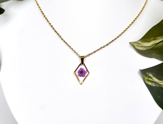 Teeny Purple Flower Diamond Gold Necklace