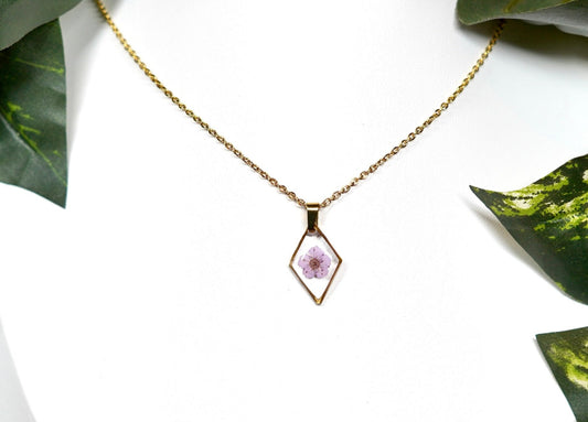 Teeny Pastel Purple Flower Diamond Gold Necklace