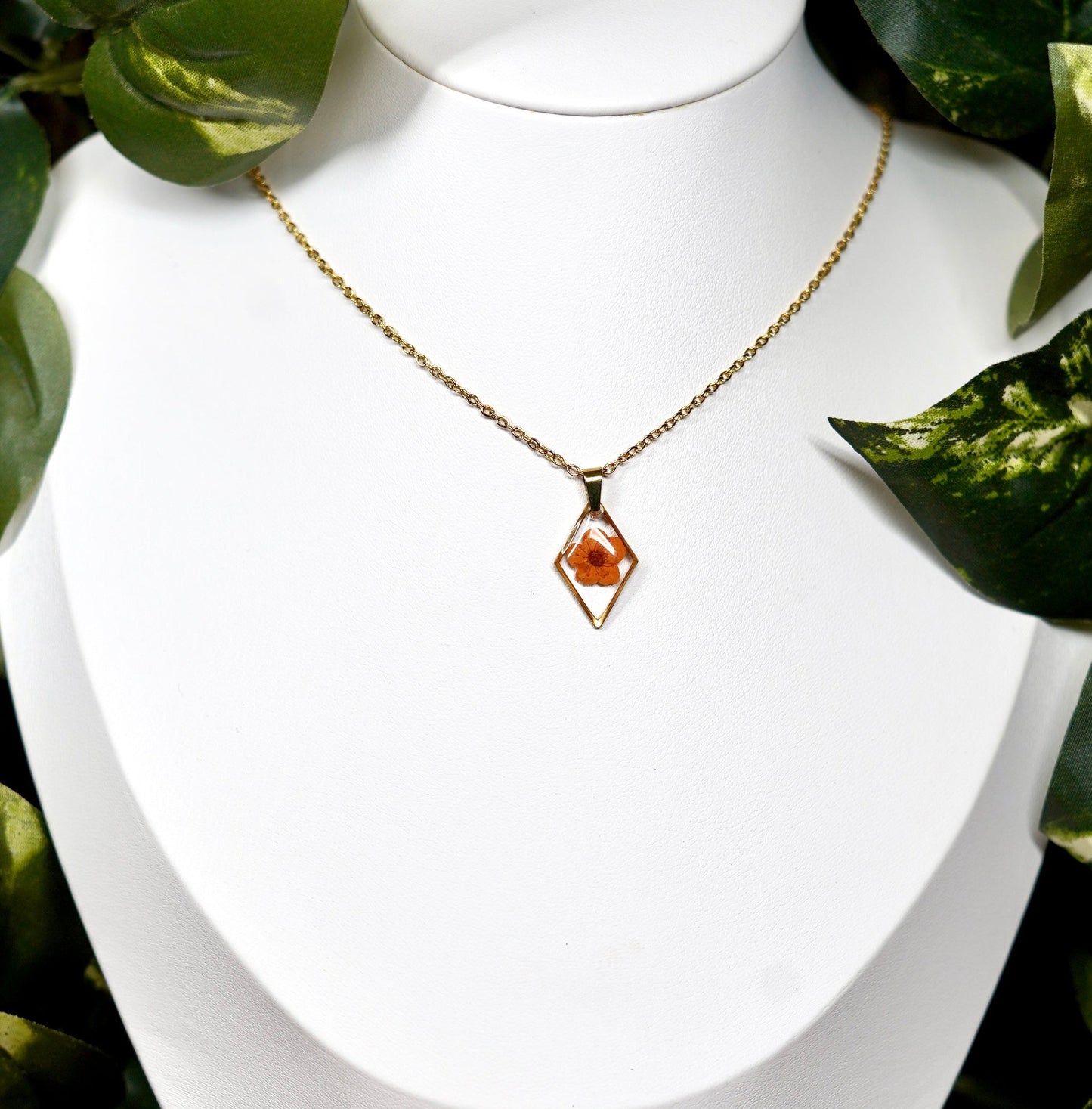 Teeny Orange Flower Diamond Gold Necklace