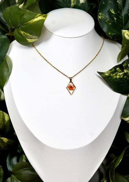 Teeny Orange Flower Diamond Gold Necklace