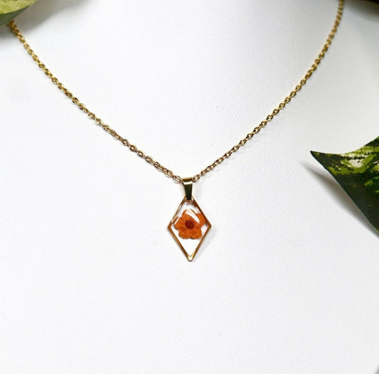 Teeny Orange Flower Diamond Gold Necklace