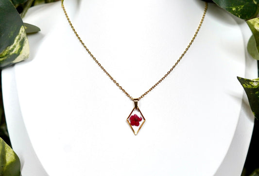 Teeny Red Flower Diamond Gold Necklace