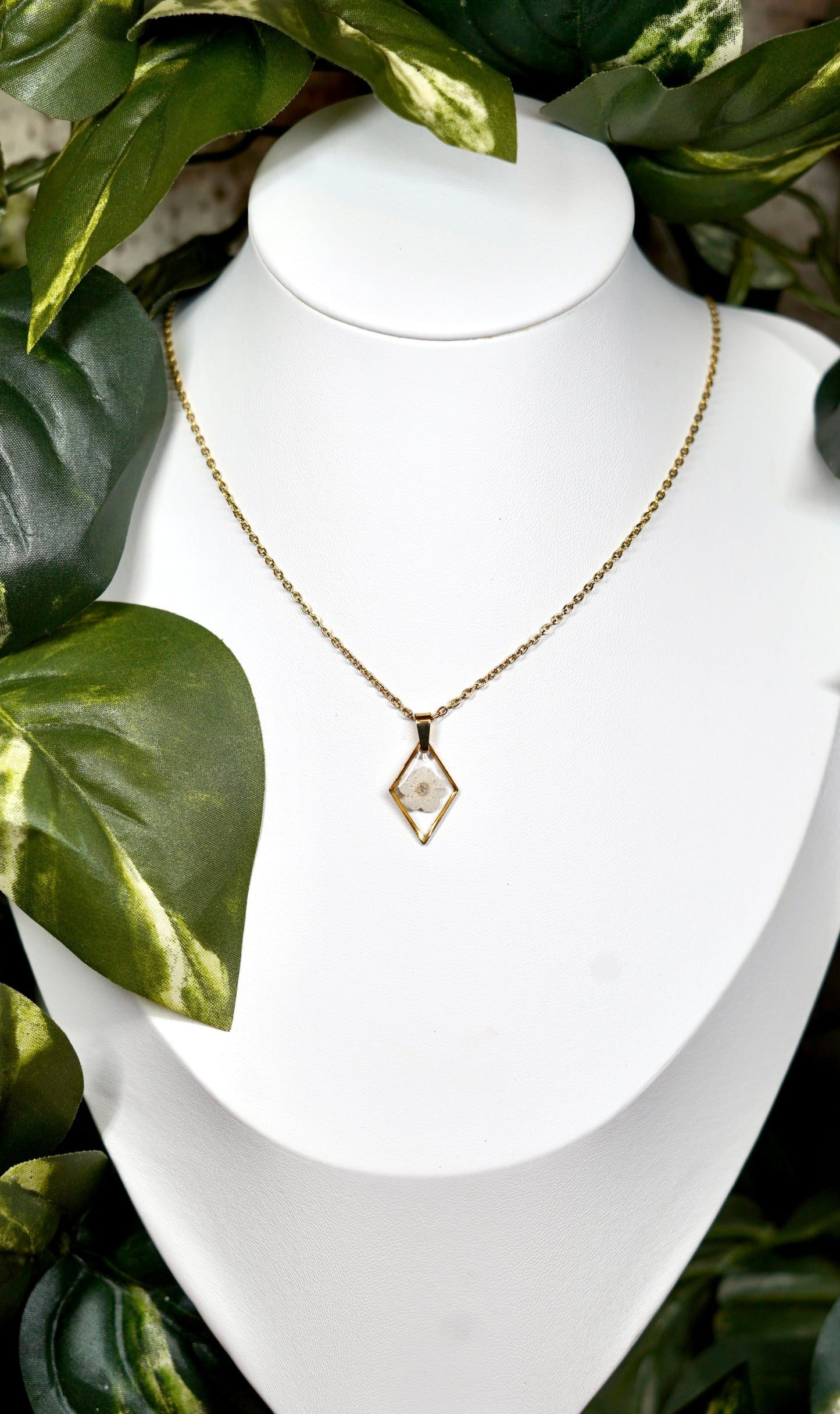 Teeny White Flower Diamond Gold Necklace