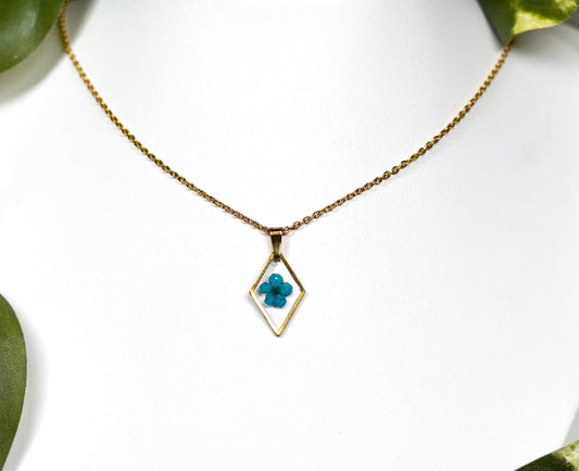 Teeny Blue Flower Diamond Gold Necklace