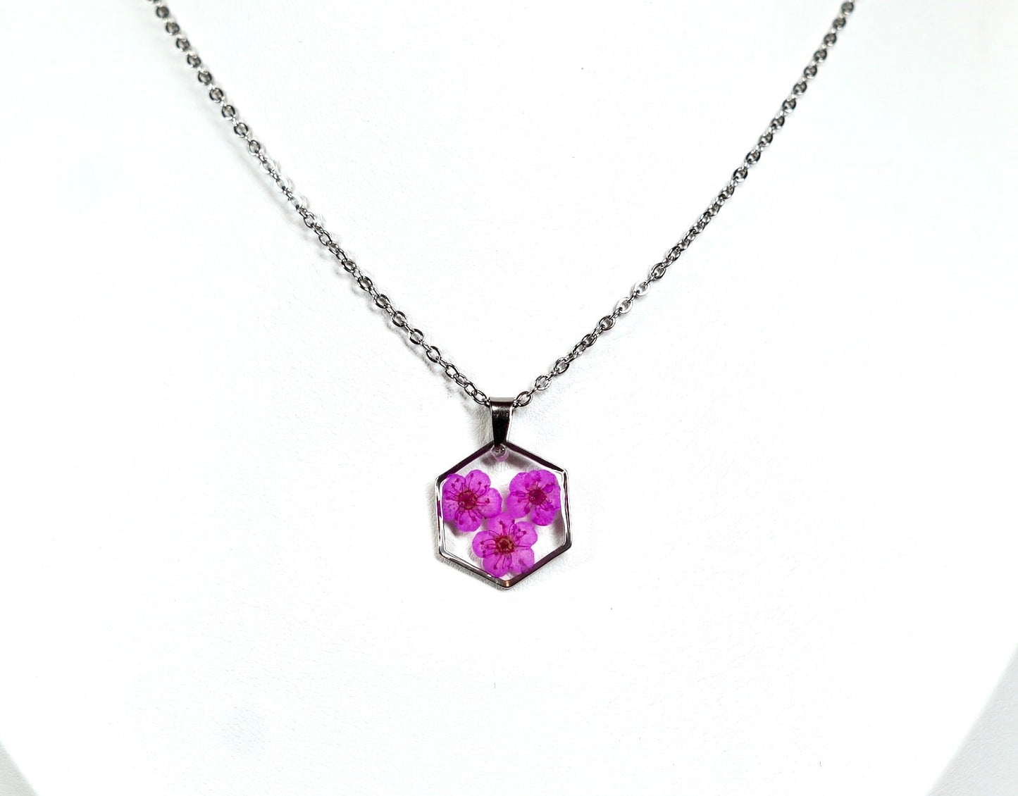 Hot Pink Three Flower Hexagon Necklace