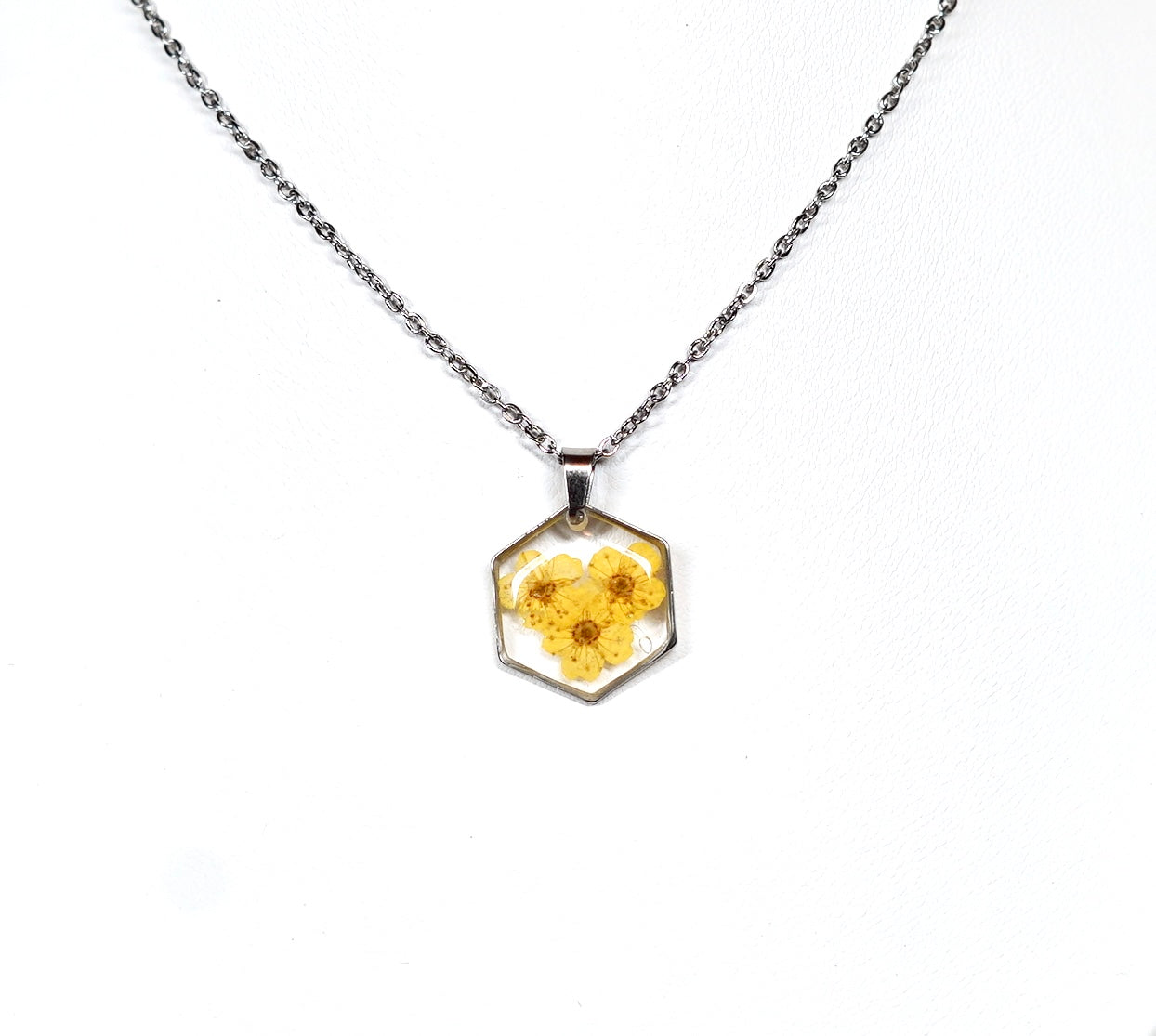 Yellow Three Flower Hexagon Necklace