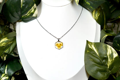 Yellow Three Flower Hexagon Necklace