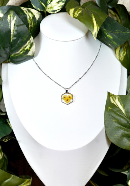 Yellow Three Flower Hexagon Necklace