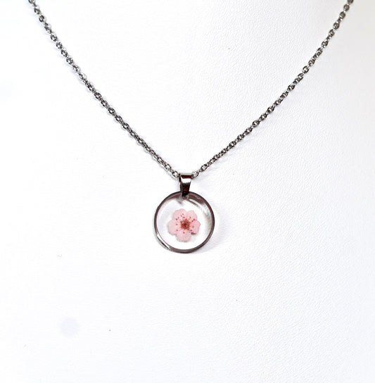 Pastel Pink Single Flower Circle Necklace