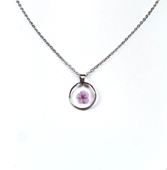 Pastel Purple Single Flower Circle Necklace