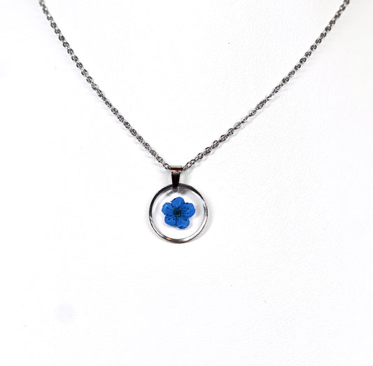 Blue Single Flower Circle Necklace