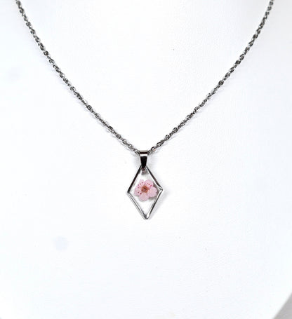 Pastel Pink Single Flower Diamond Necklace