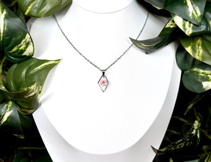 Pastel Pink Single Flower Diamond Necklace