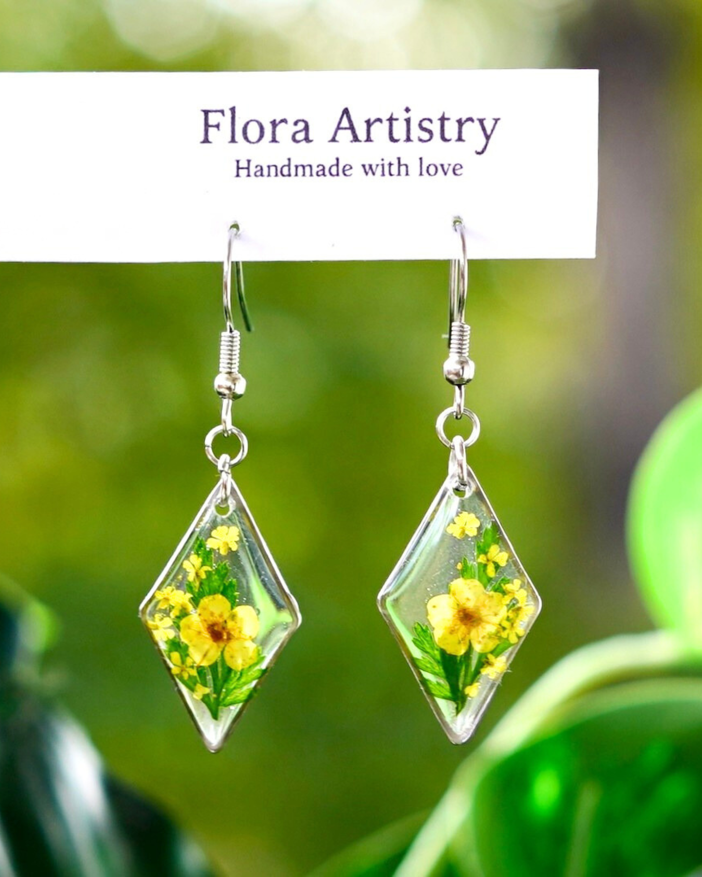 Yellow Flower Fern Diamond Dangle Earring