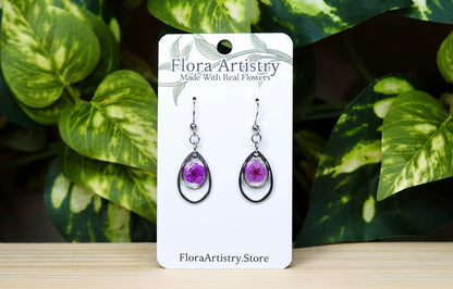 Purple Flower Teardrop Dangle Earring
