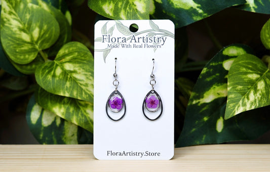Purple Flower Teardrop Dangle Earring