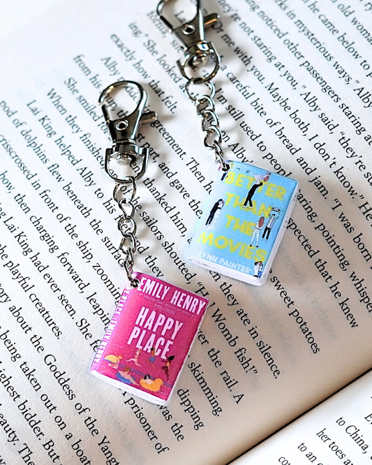 Happy Place miniature book keychain