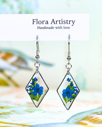 Blue Flower Fern Diamond Dangle Earring