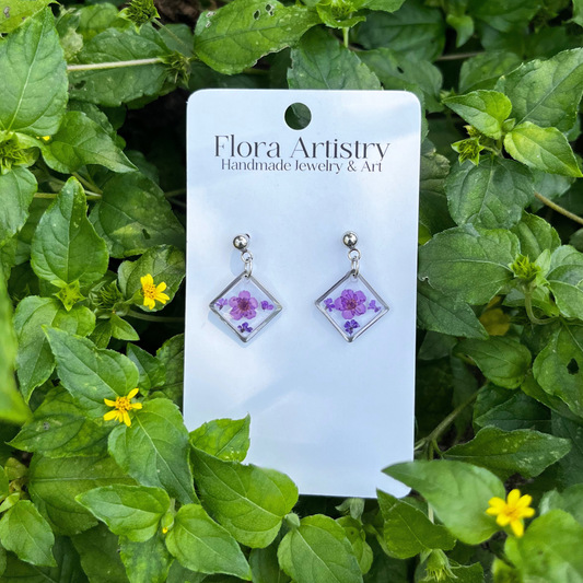 Purple Flower Diamond Stud Earring