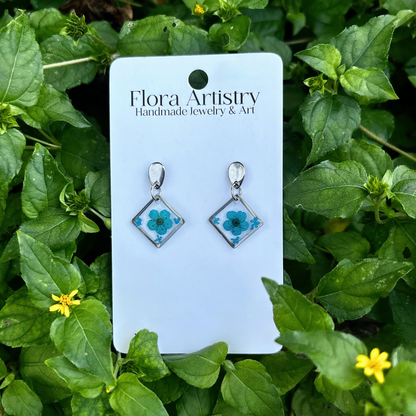 Turquoise Blue Flower Diamond Stud Earring