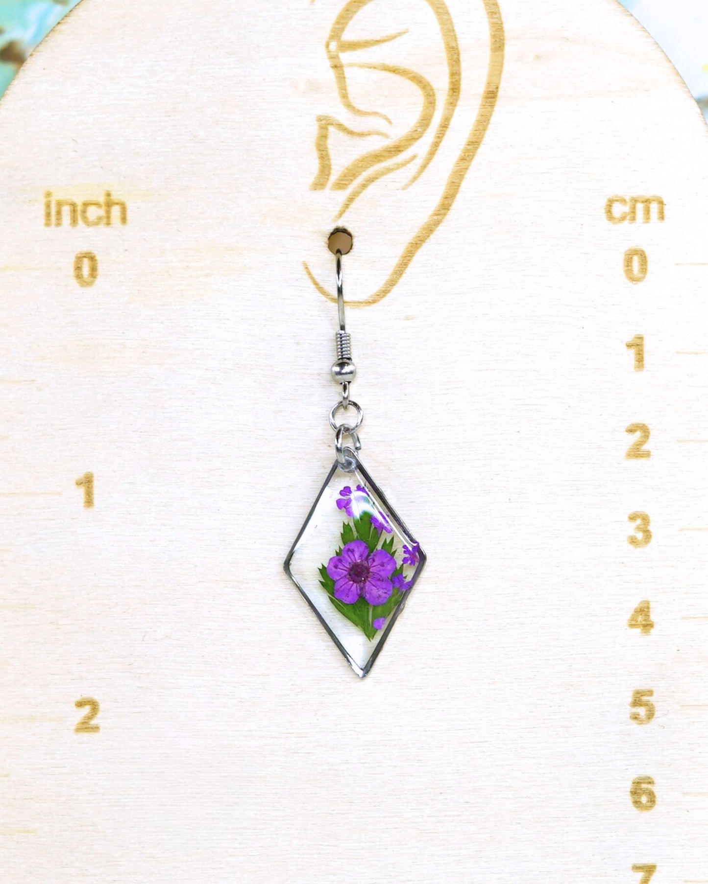 Purple Flower Fern Diamond Dangle Earring