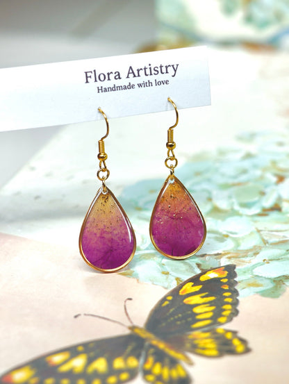 Gold Ombre Garden Rose Petal Teardrop Earrings