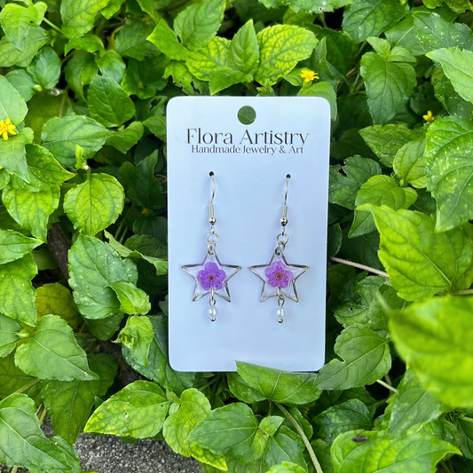 'Star Dust Dreams' Purple Flower Dangle Pearl Earring